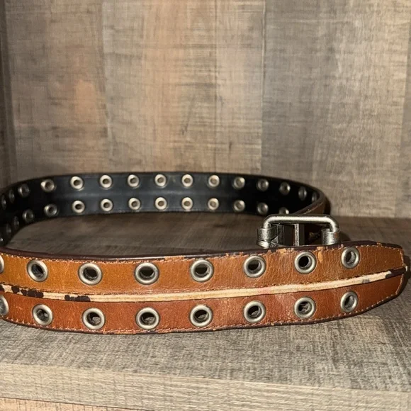 Brown Leather Belt with Metal Accents - Picture 7 of 8